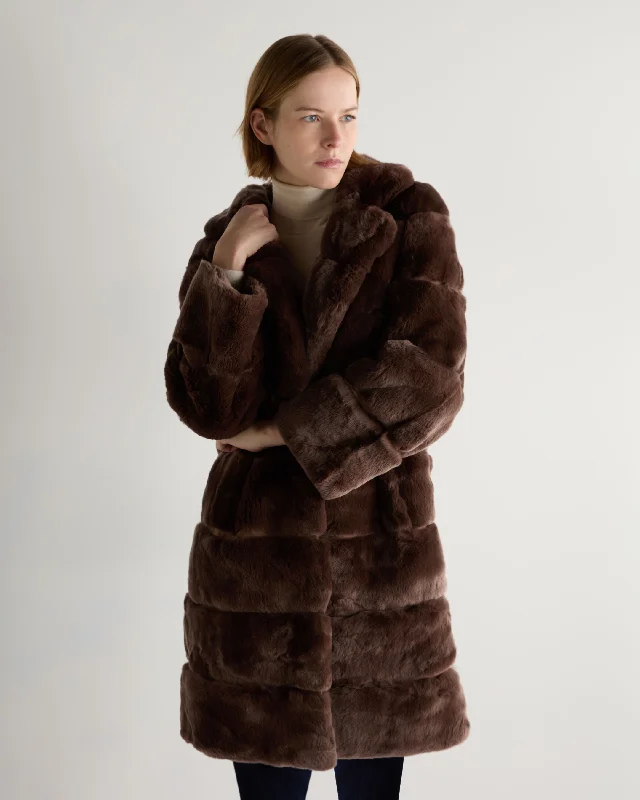 stylish coats for women -Women's Long Rex Rabbit Coat Chocolate Brown