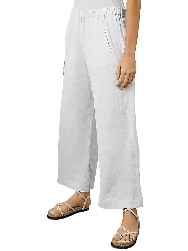 women's capri pants -Womens Woven Linen Cropped Pants