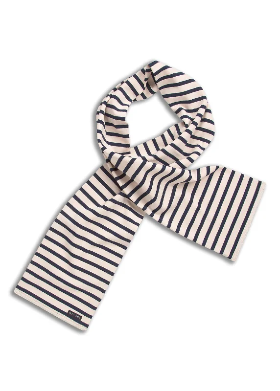 trendy outerwear for women -Adam striped scarf - in thick cotton (ECRU/MARINE)