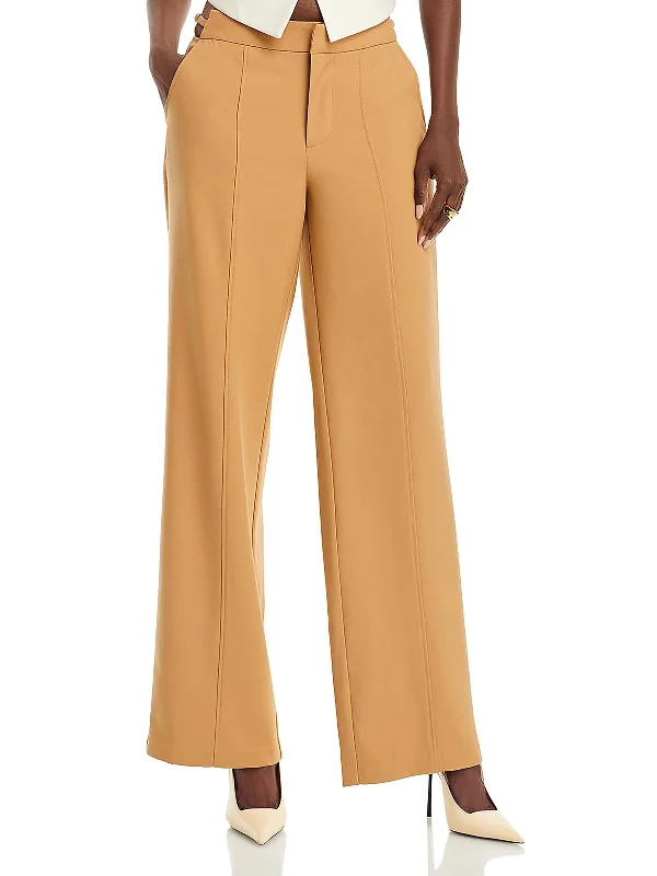 ladies' elastic waist pants -Womens Pocket Ankle Wide Leg Pants