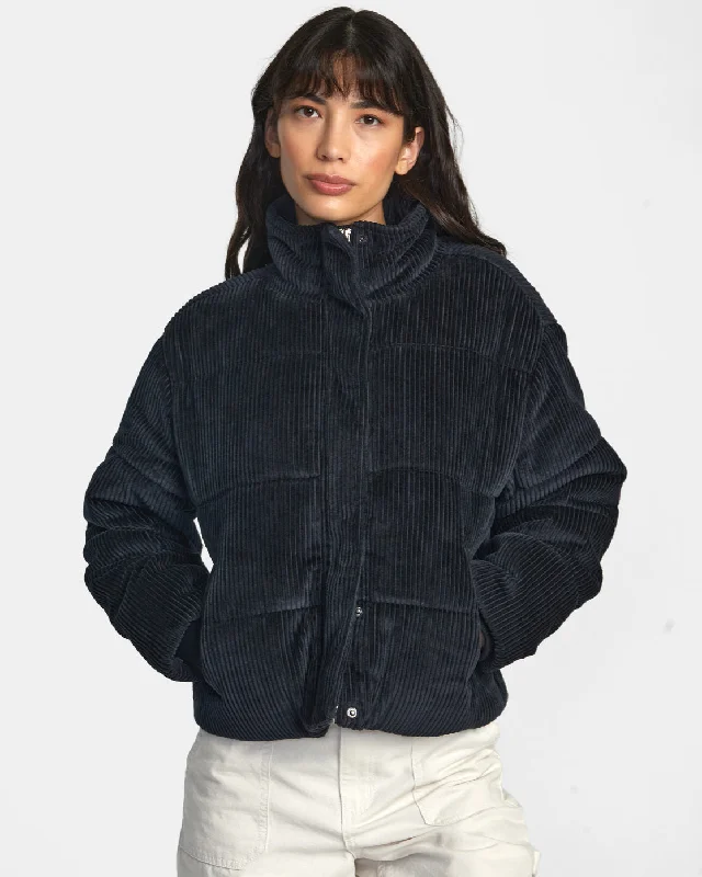 ladies' single-breasted coats -Eezeh Corduroy Puffer Jacket - RVCA Black