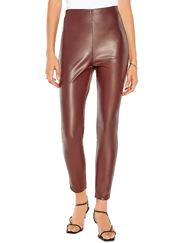 women's cargo pants -Bianca Womens Faux Leather High Rise Leggings