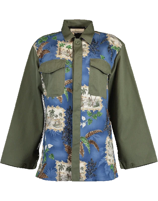 warm wool coats for women -Hawaiian Print Army Jacket