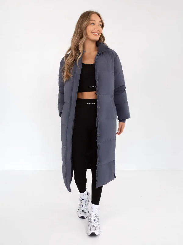 women's houndstooth coats -Ultimate Longline Puffer Coat - Midnight Blue