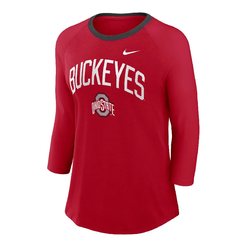 stylish tops for women -Ladies Ohio State Buckeyes Nike 3/4 Sleeve Scarlet T-Shirt