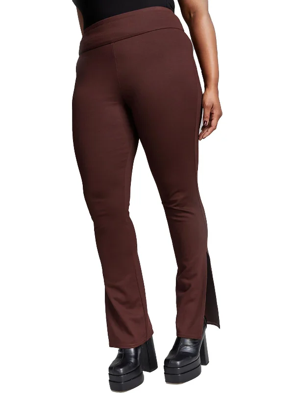 women's corduroy pants -Womens High Rise Ankle Slit Straight Leg Pants