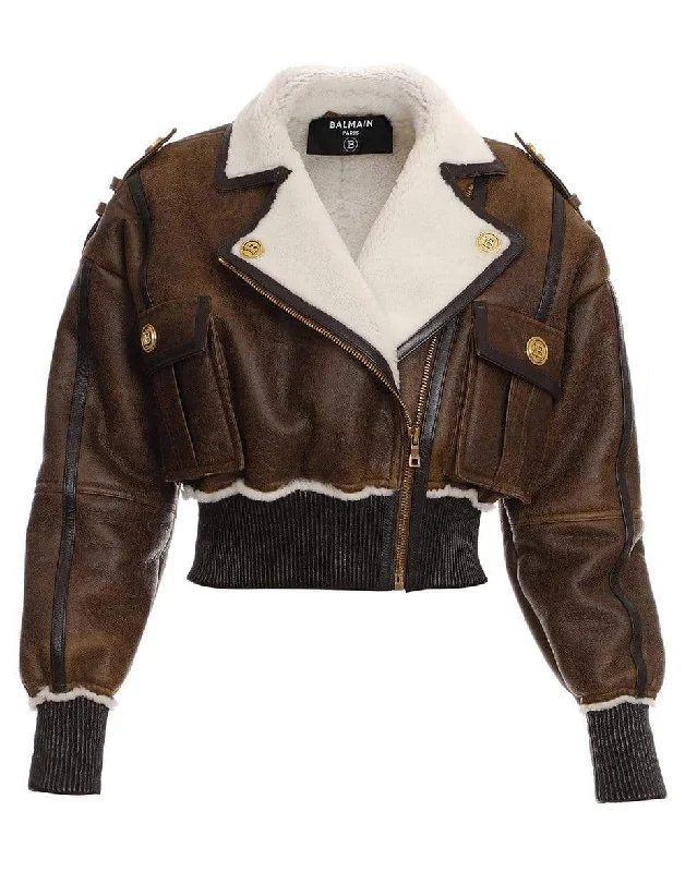 classic blazers for women -Leather Trim Shearling Jacket