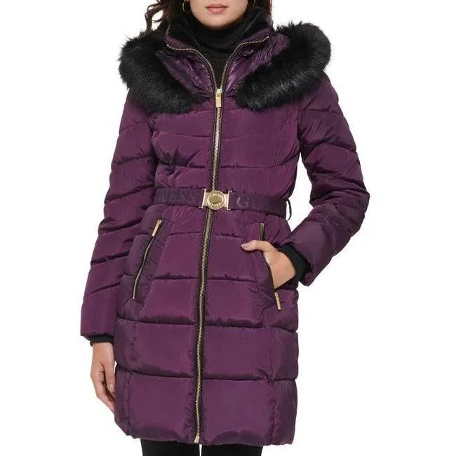 ladies' fleece jackets -GUESS Women's Puffer Coat with Belt