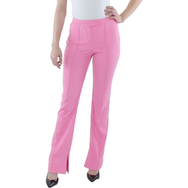 ladies' bell-bottom jeans -Jonathan Simkhai Womens Carmine Split Hems Pleated High-Waist Pants