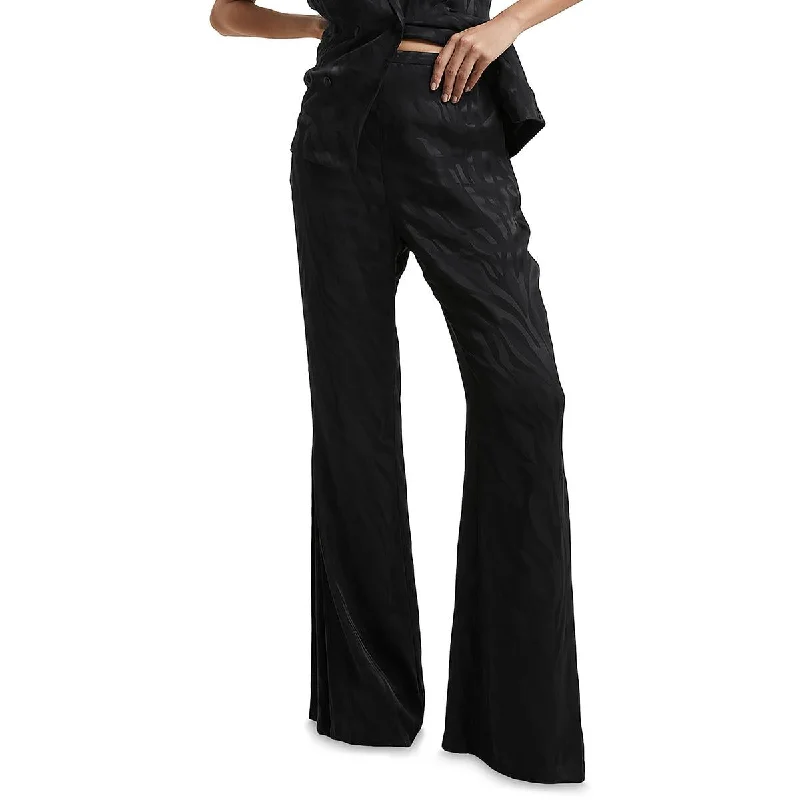 ladies' formal wide-leg trousers -Ara Womens Satin Animal Print Wide Leg Pants