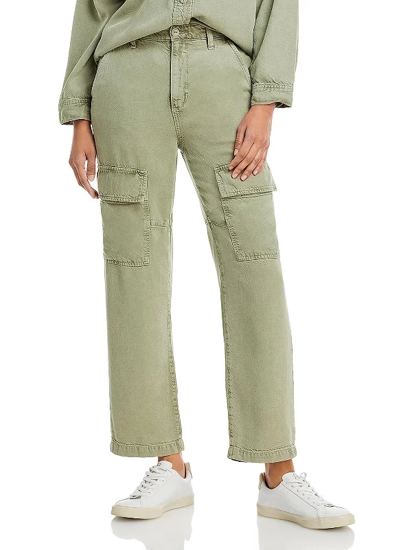 women's high-waisted pants -Womens Deep Pocket Denim Cargo Pants