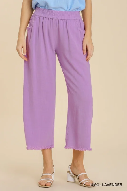 high-rise jeans for women -Lavender Linen Blend  Pant w/ Elastic Waist