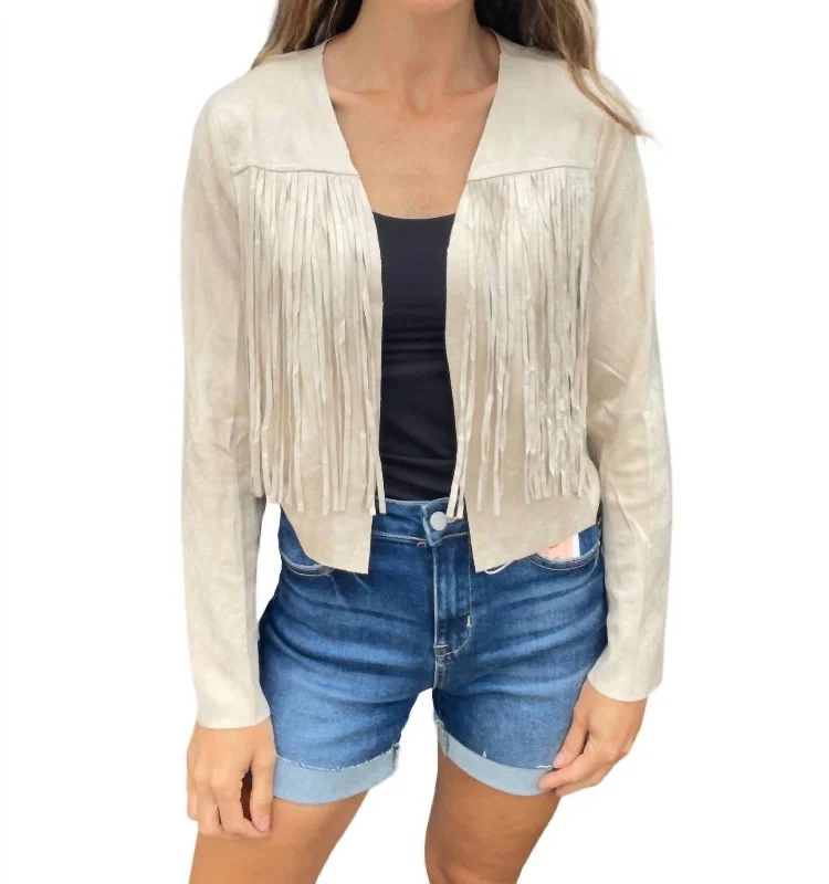 women's lightweight windbreakers -Western Fringe Suede Jacket In Natural