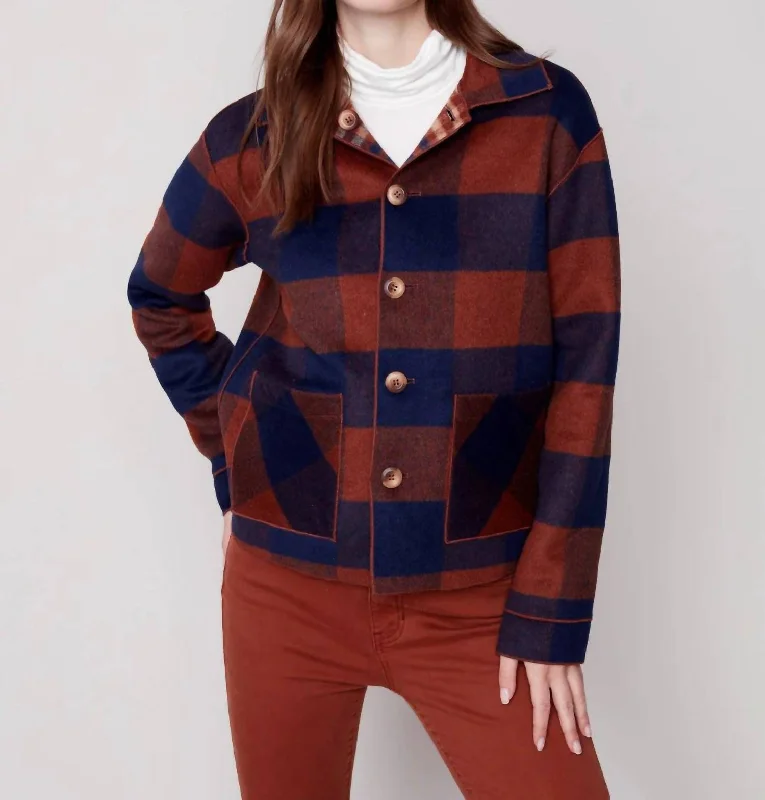 women's lightweight windbreakers -Plaid Reversible Jacket In Cinnamon