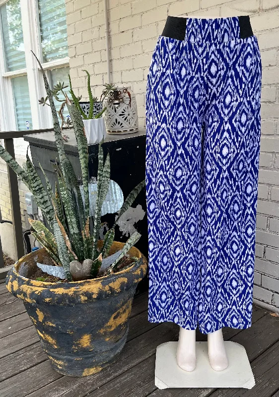 ladies' pencil skirts -Royal Blue & White Palazzo Pants