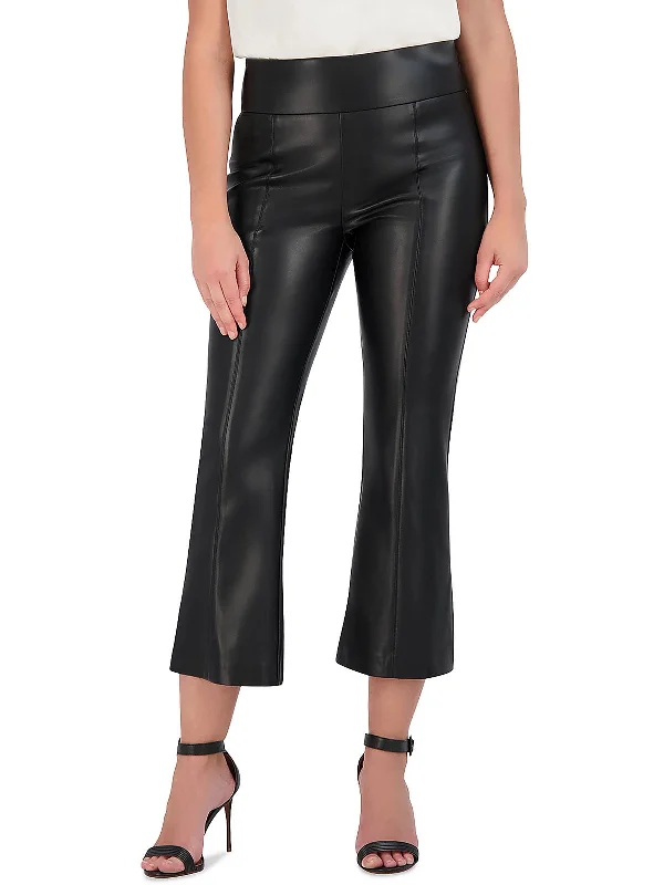 women's color block skirts -Womens Faux Leather High Rise Flared Pants