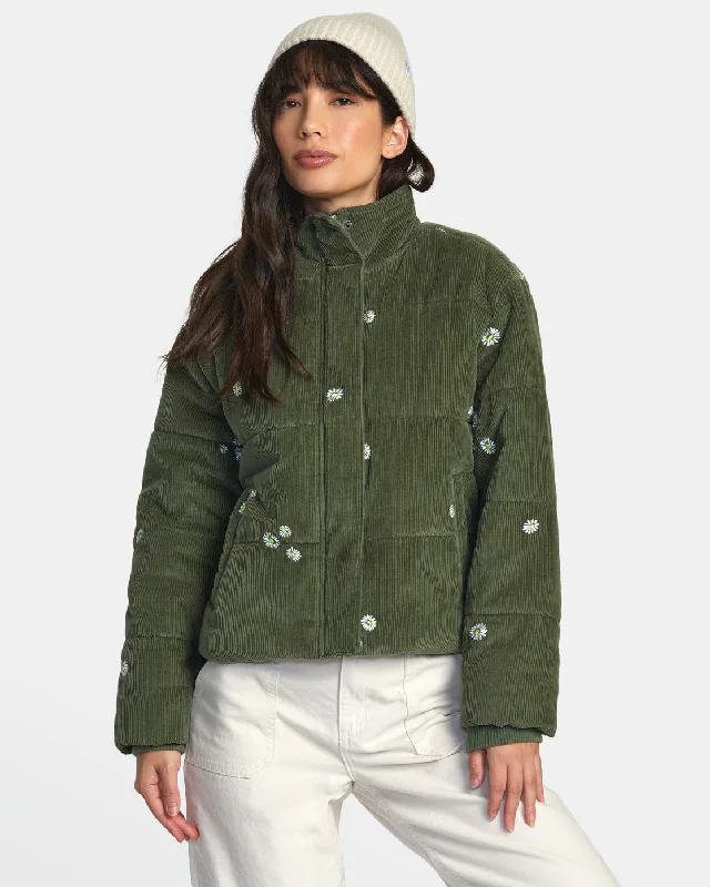 women’s elegant blazers -Eezeh Embroidered Puffer Jacket - Leaf