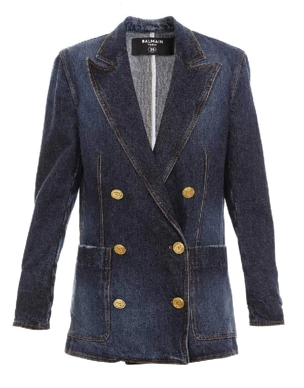 women's longline trench coats -6 Button Denim Boyfriend Jacket