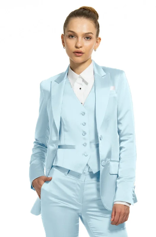 women's straight-leg jeans -Sky Blue Satin Peak Lapel Tuxedo Jacket