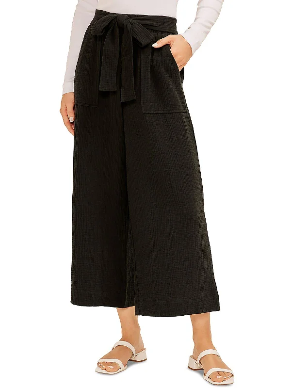 stylish trousers for women -Womens Cotton Cropped Wide Leg Pants