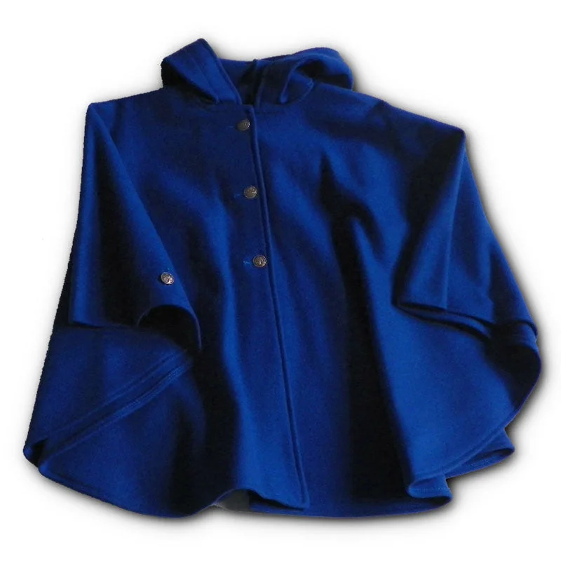 trendy outerwear for women -Traditional Button Cape - Royal Blue