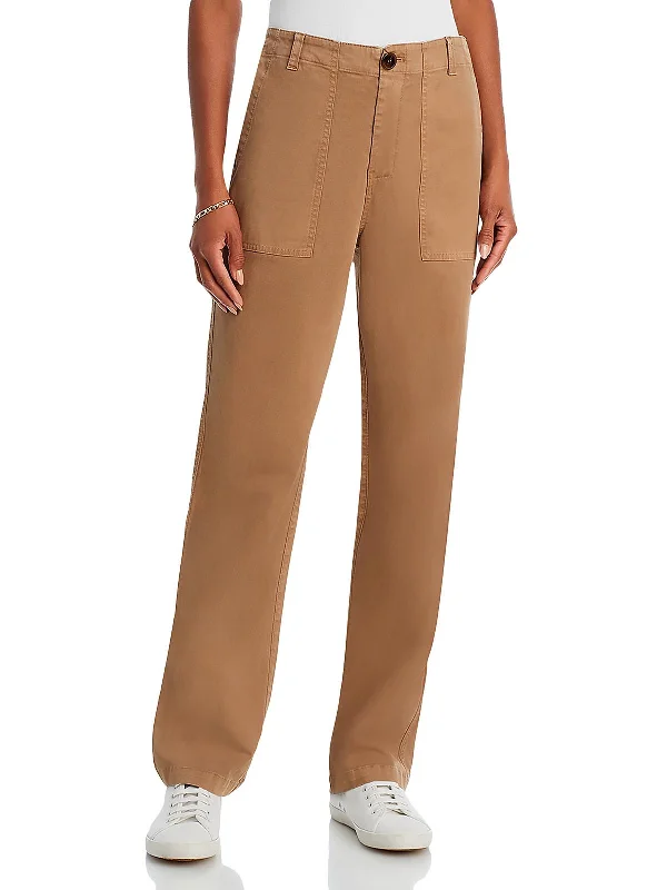 ladies' ruched skirts -Womens Coated Cotton Straight Leg Pants