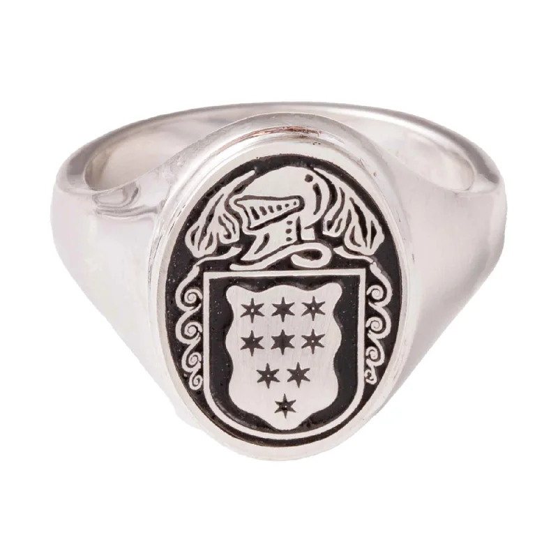 women's houndstooth coats -Silver Oxidized Finish Ladies Oval Coat Of Arms Ring