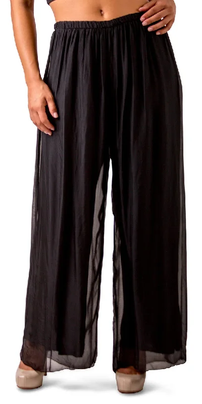 ladies' wrap skirts -Black Silk Palazzo Pants