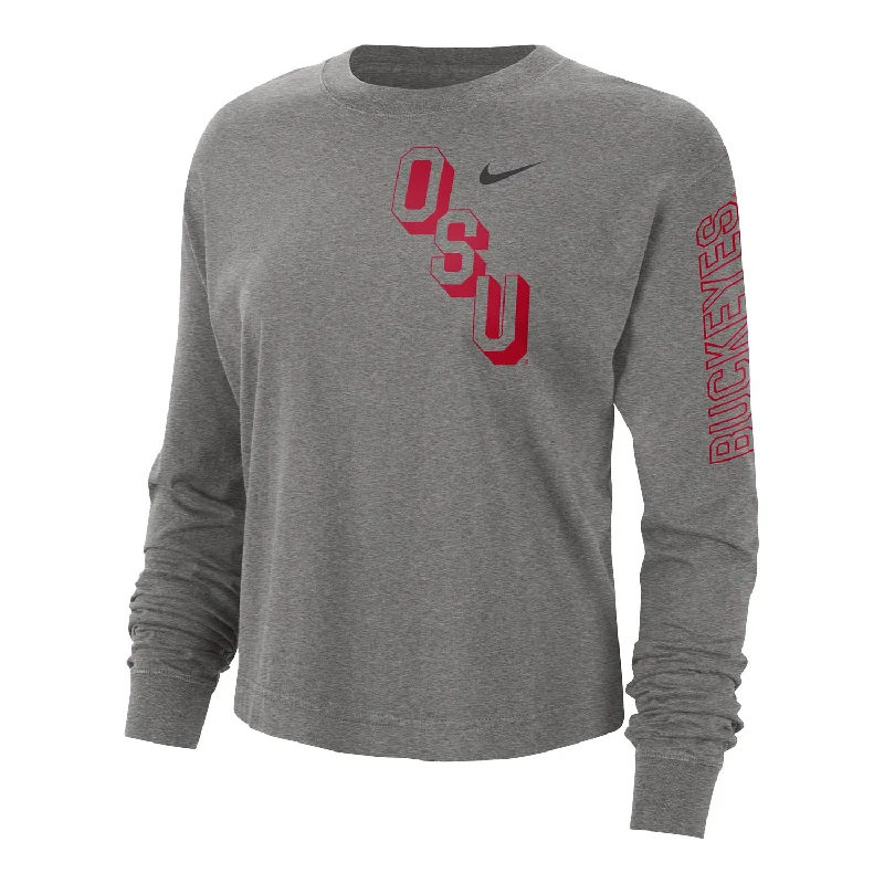 ladies' oversized shirts -Ladies Ohio State Buckeyes Nike Heritage Boxy Gray Crew Neck T-Shirt