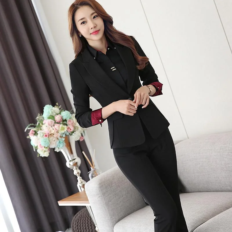 high-rise jeans for women -Two-Piece Ladies Formal Pant Suit Blazer Uniform Design Business Suits