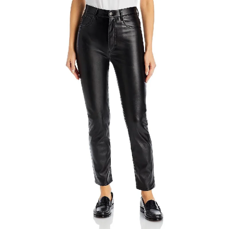 women's cargo pants -Anine Bing Womens Sonya Faux Leather Shimmer Skinny Pants