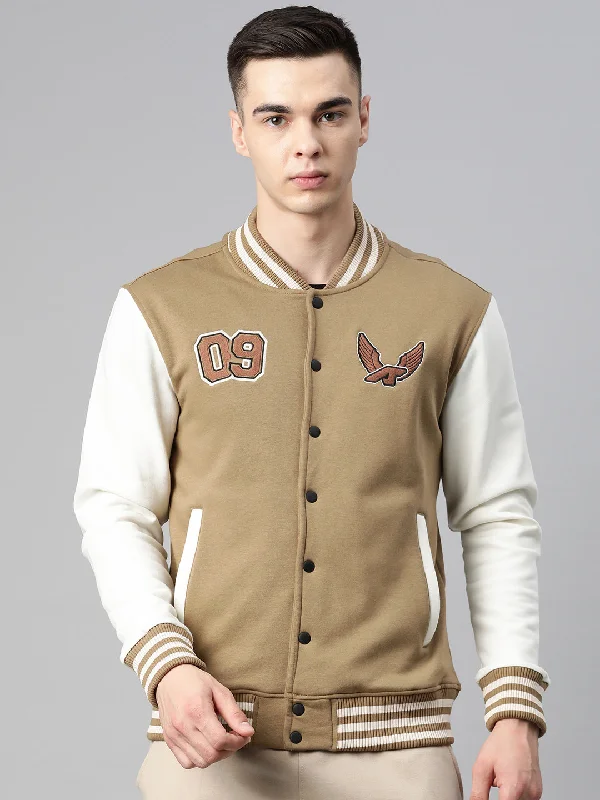 women’s urban-style coats -Alcis Men Brown Typography Printed Varsity Jacket