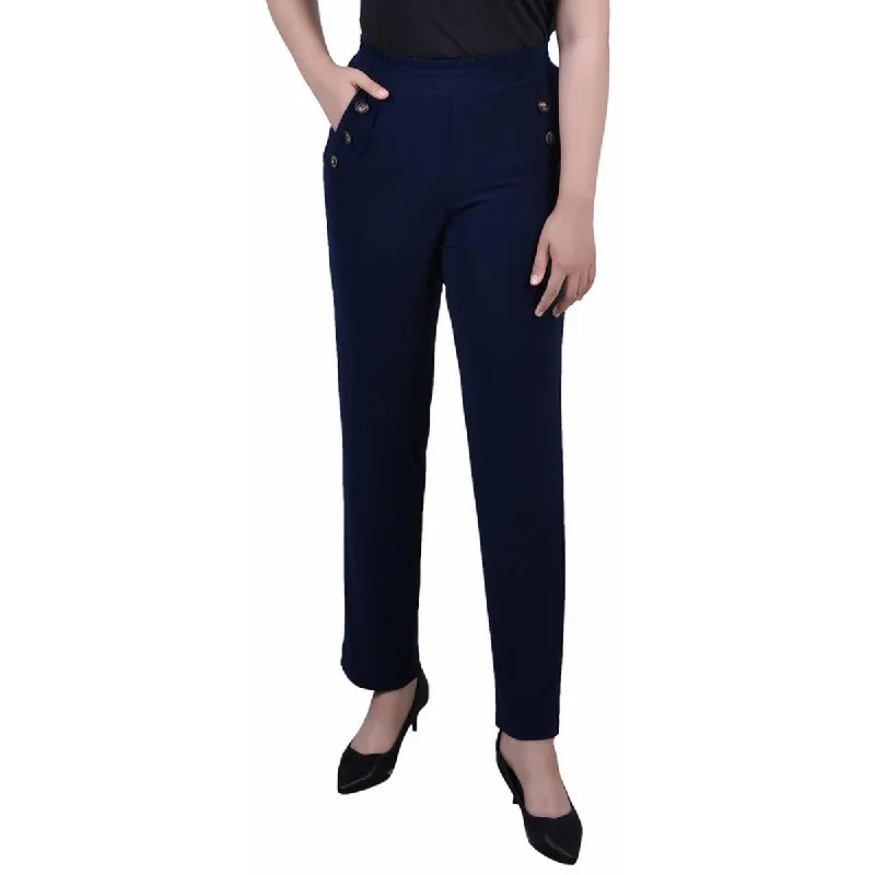 women's stretch pants -NY Collection Womens Petites High Waist Work Wear Trouser Pants