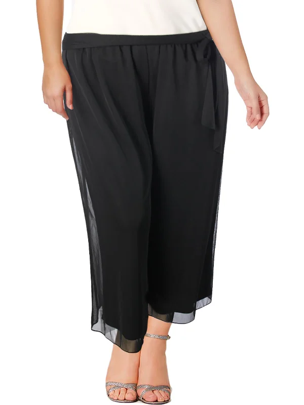 women's jogger pants -Plus Womens Tie Belt Palazzo Pants