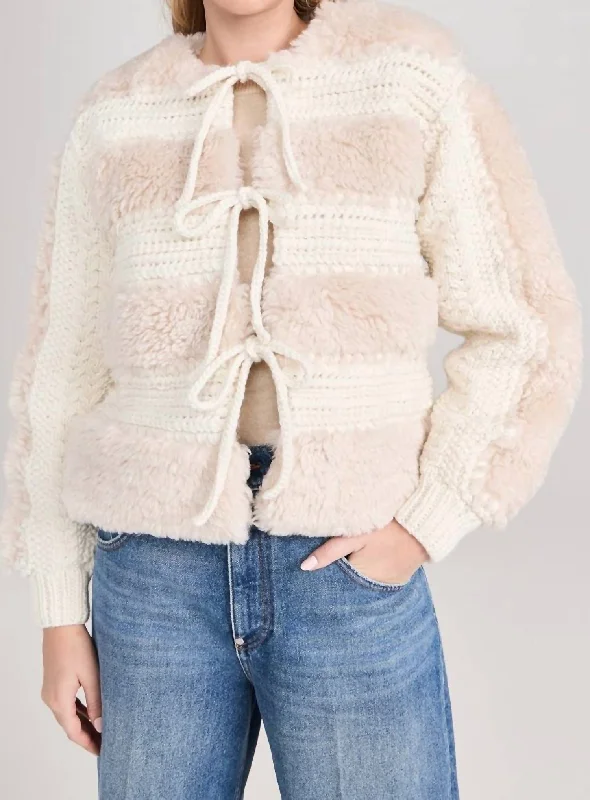 trendy leather jackets for women -Gisele Faux Fur Applique Jacket In Cream