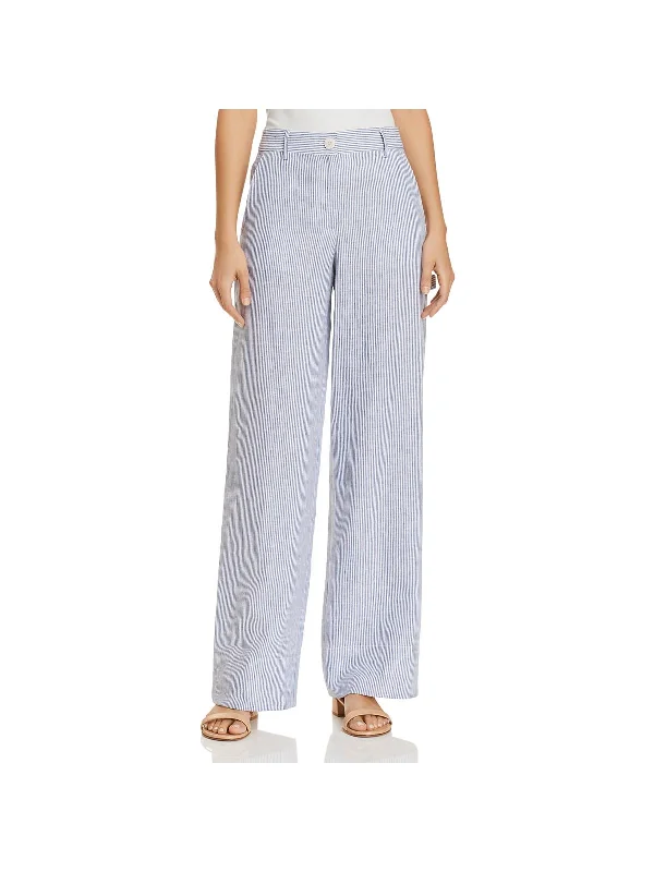 trendy bell-bottom pants for women -CARPENTER PANT Womens Linen Striped Straight Leg Pants