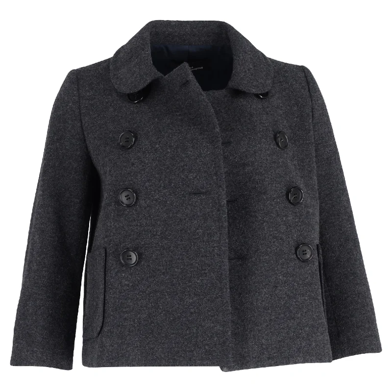 fashionable winter coats for women -Comme des Garçons Double-Breasted Short Jacket in Grey Wool