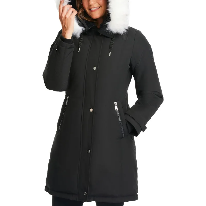 ladies' faux fur-lined coats -Womens Faux Fur Trim Cold Weather Parka Coat