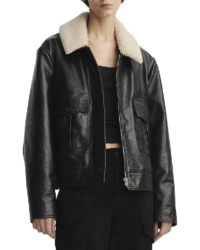 women's teddy bear coats -rag & bone Colton Leather & Shearling Jacket