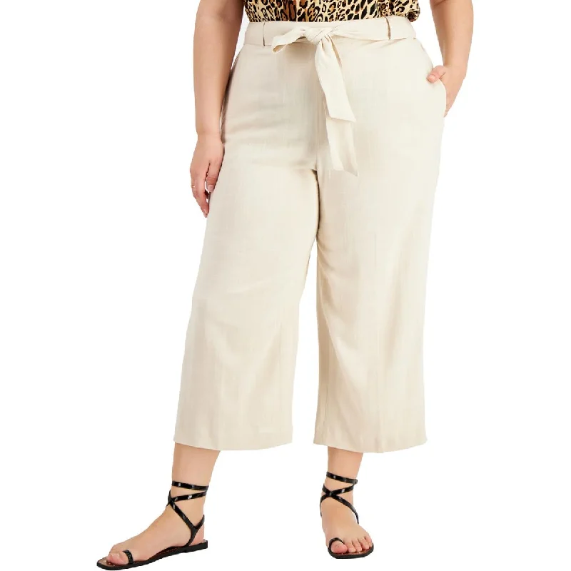 ladies' elastic waist pants -Bar III Womens Linen Blend Relaxed Fit Capri Pants