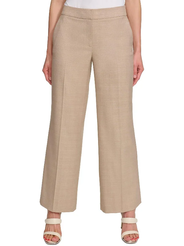 ladies' formal trousers -Womens High Waist Window Pane Wide Leg Pants