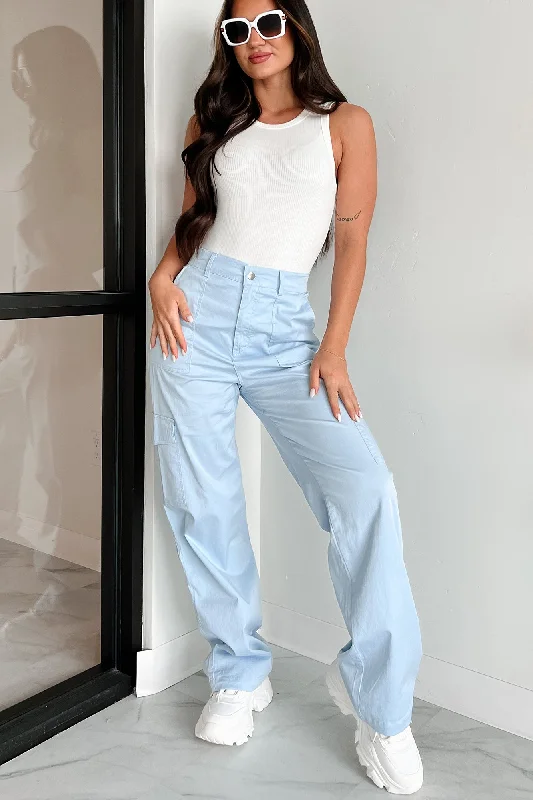 casual pants for women -Cool People Only Cargo Pants (Sky)