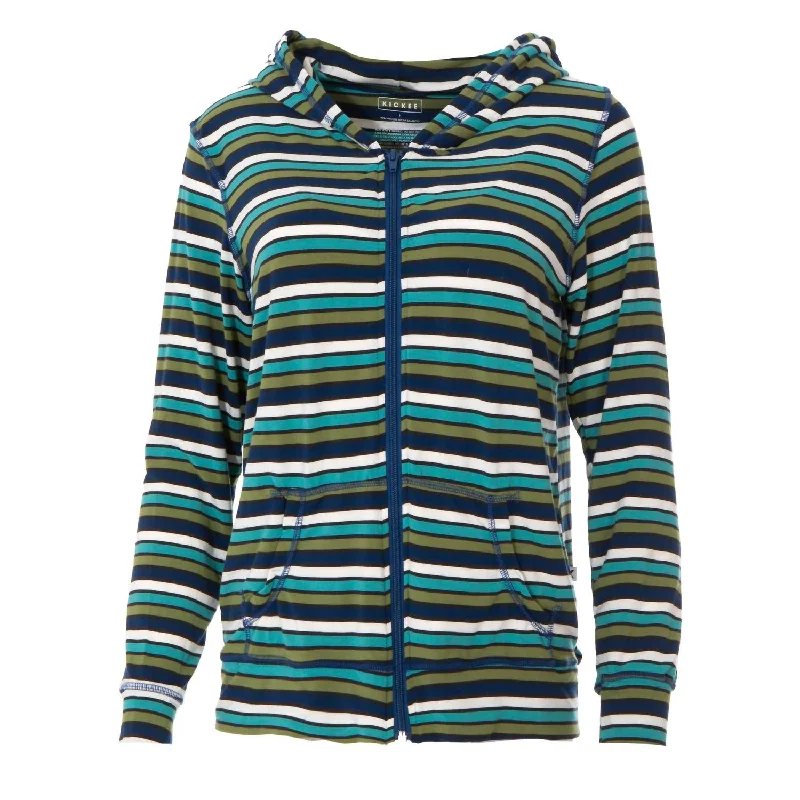 ladies' trench coats -Women's Lightweight Zip-Front Hooded Jacket In Grasshopper Stripe