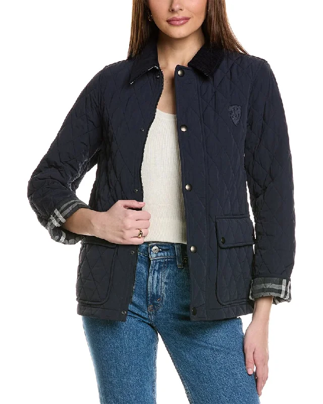 classic leather jackets for women -Burberry Logo Quilted Jacket