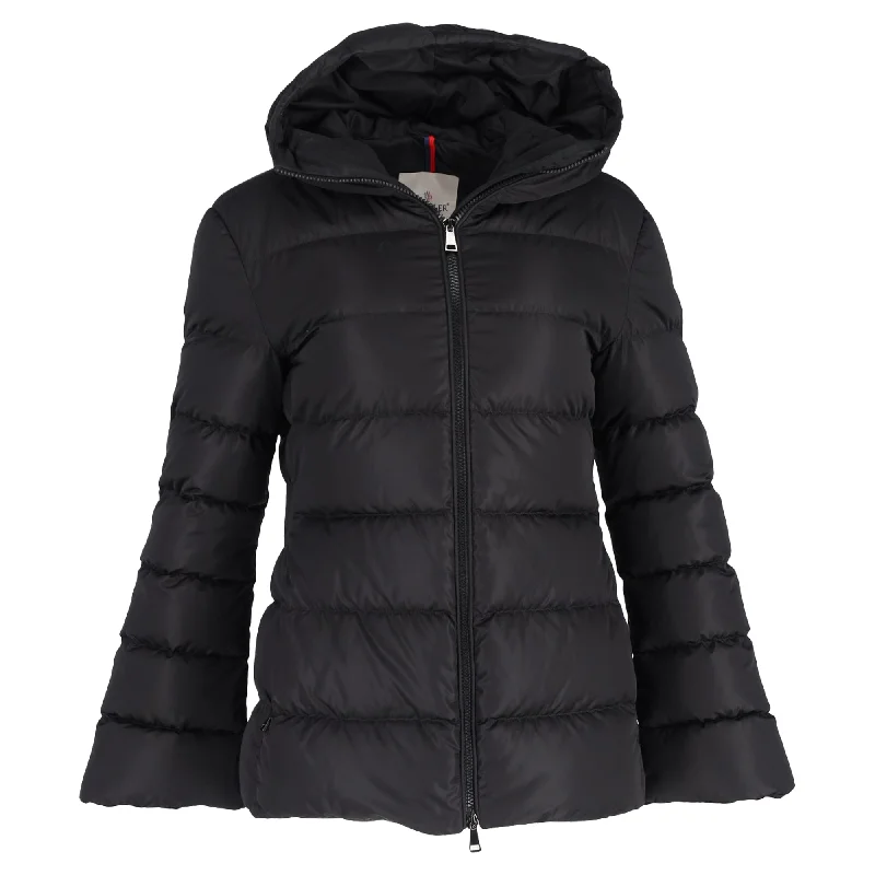 women's puffer jackets -Moncler Dera Hooded Quilted Down Jacket in Black Nylon