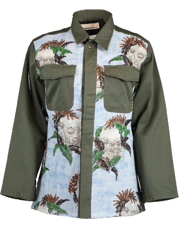 ladies' plaid blazers -Hawaiian Print Army Jacket