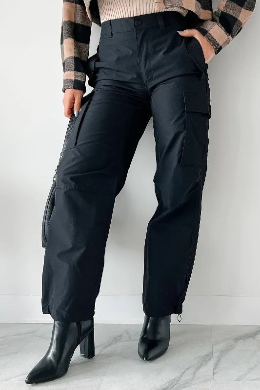 women's faux leather pants -Tensions Are High Cargo Pants (Black)