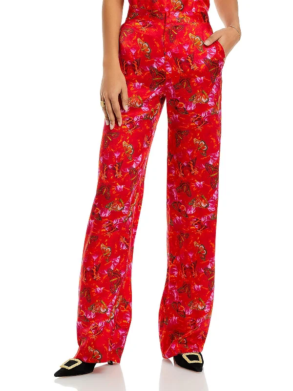 women's stretch leggings -Womens High Rise Printed Straight Leg Pants