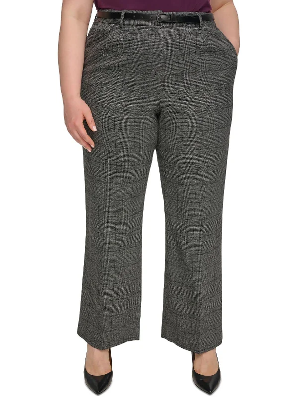 women's corduroy pants -Plus Womens Plaid Polyester Trouser Pants