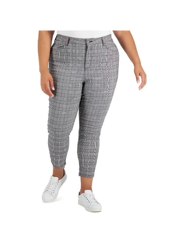 women's chiffon skirts -Plus Womens Woven Glen Plaid Skinny Pants